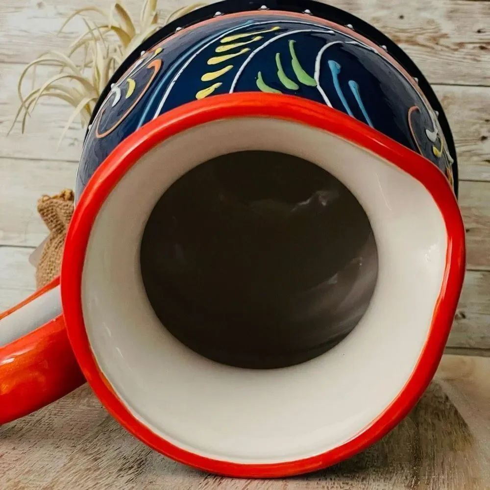 NWT Cerámicas Anoru S.L. Blue Red Hand Painted Ceramic Pitcher Made in Spain
